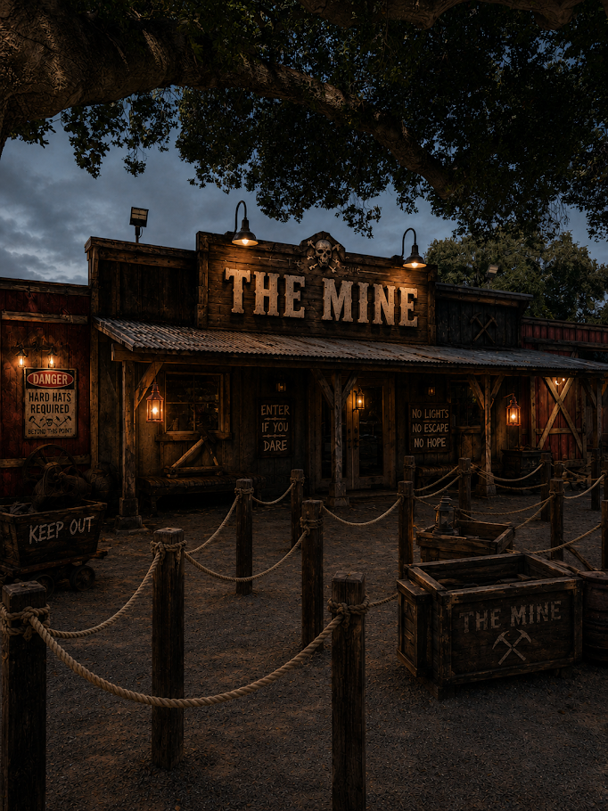Guests reacting to a scare inside an immersive haunt corridor